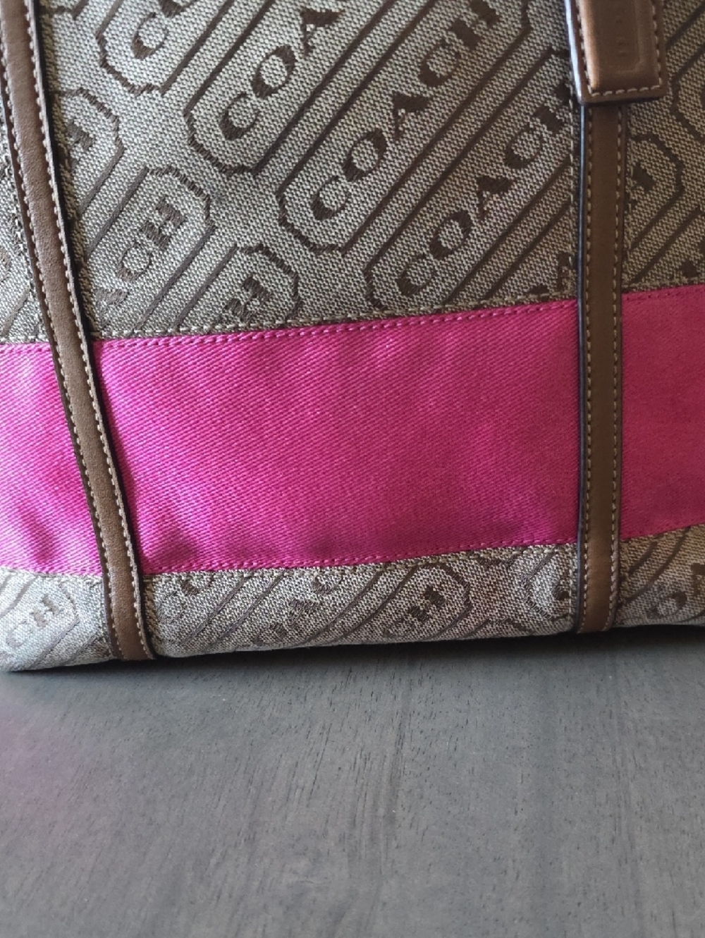 GUC Coach Lozenge Canvas Tote w/ Pink Stripe - Picture 4 of 10